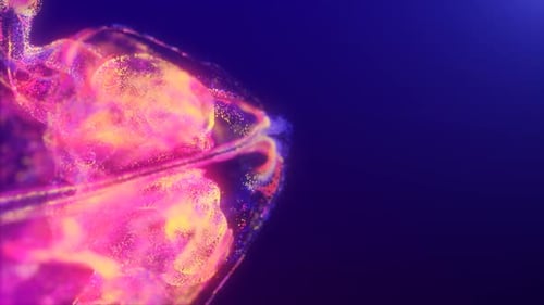 Abstract fluid explosion iridescent purple waves glowing energy magical with blur effect in liquid w