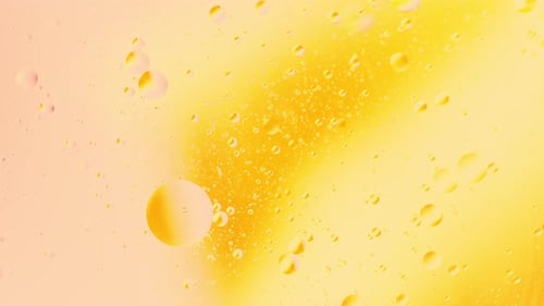 Real close up oil bubbles in water rotation with color gradient abstract mixing background.