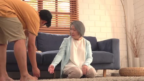 Woman and Adult Pet Dog in Home Interior
