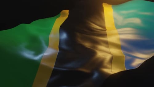 Tanzanian National Flag Waving in Slow Motion Loop