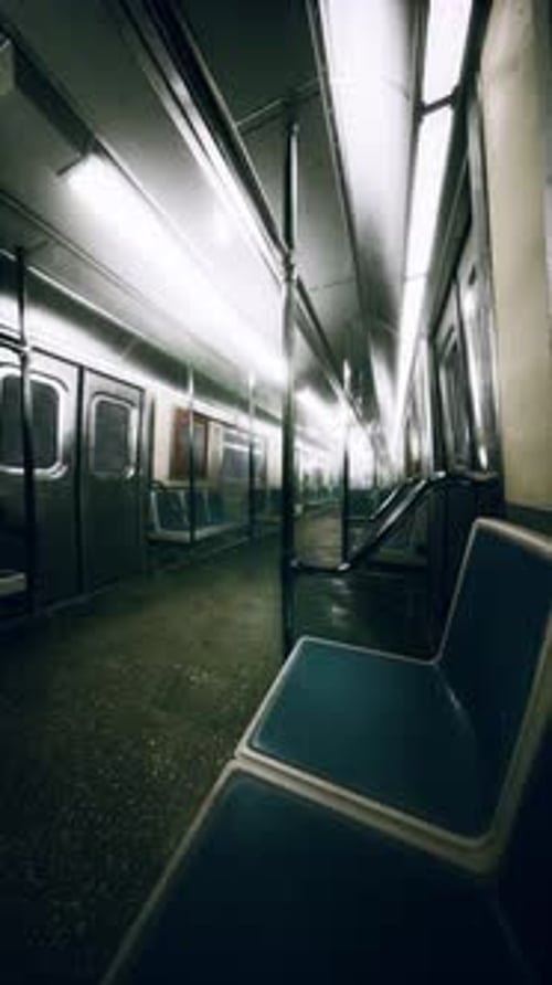 Vertical Empty Metal Subway Train in Urban Chicago