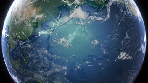 Realistic Earth Orbit and Zoom Glowing Borders Japan