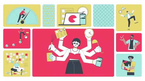 Productivity people animated bento grid layout