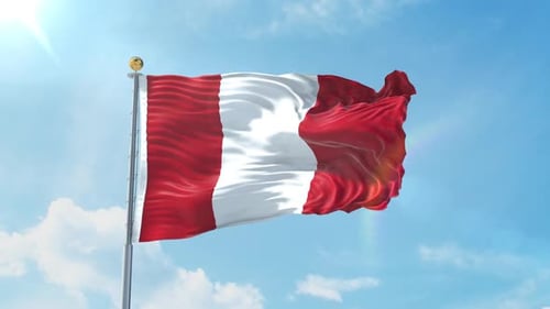 Realistic Peruvian Flag Waving Loop in Bright Blue Sky