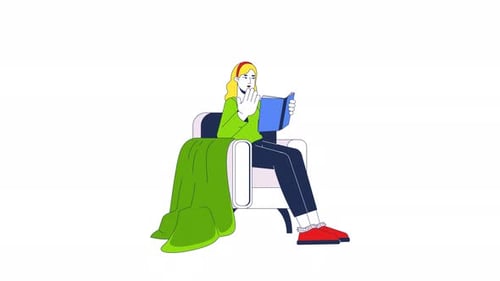 Flat Design Animation of a Woman Reading a Book