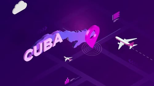 Futuristic Travel Animation to Cuba with Map Location and Airplanes