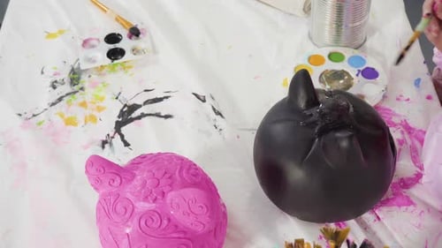 Painting Craft Pumpkin with Acrylic Paint for Halloween
