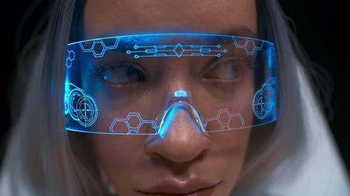 Woman Wearing Futuristic Augmented Reality Glasses
