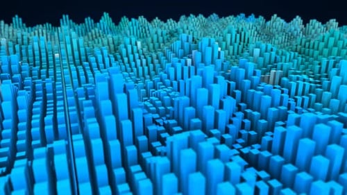 Abstract blue landscape of futuristic rectangles moving waves background