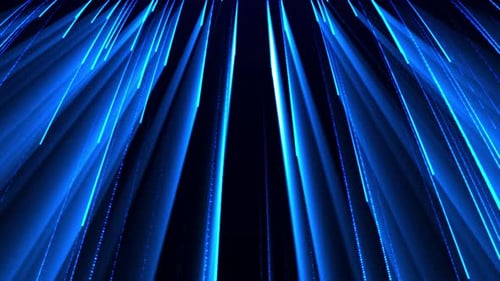 Abstract digital background with glowing neon particles flying down. movement of a stream of glowing