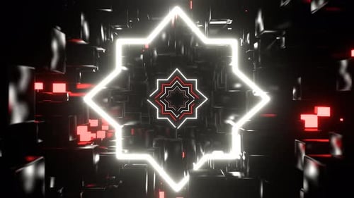 Red And White Extraterrestrial Tunnel With Geometric Neon Background Vj Loop In 4K