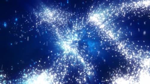 Abstract festive bright background from blue fireworks land rays of salutes and fiery sparks