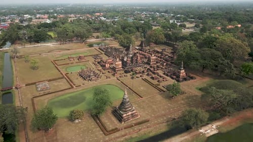 Birds Eye View of a Monument in Sukhothai