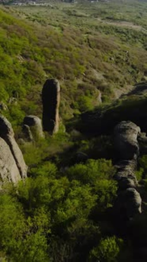 Extreme Flight Between Mountain Rocks Shot Fast Flight at Rocky Formations on Mountain Slopes Fly