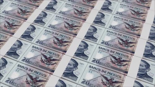 20 MEXICAN PESOS banknotes printing by a money press