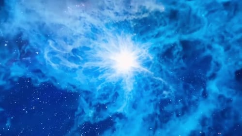 Weltraumhintergrund mit schönem Raum mit blauem Nebel, realistischer Illustrationshintergrund