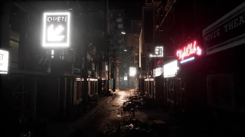 Ciudad abandonada por la noche