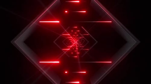 Abstract red neon light tunnel with dynamic energy on dark background