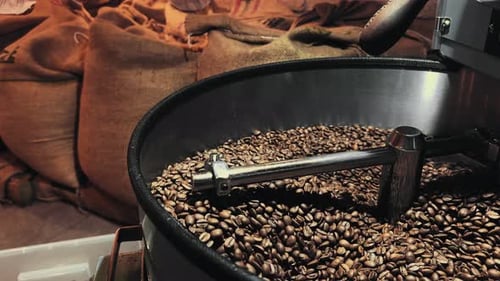 Coffee Beans Being Roasted in Roasting Machine