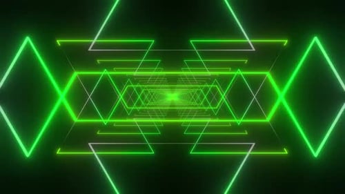 Dynamischer neongrüner geometrischer Tunnel mit futuristischem abstraktem Designelement