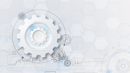 Rotating 3D Gears With High-Tech HUD Background