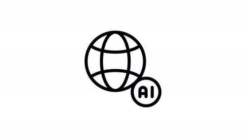 Minimalist Globe and AI Icon Line Drawing Animation