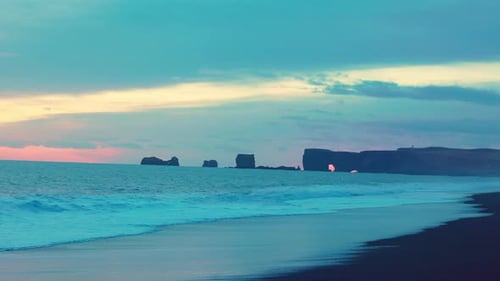 Nordic Reynisfjara Beach with Black Sand