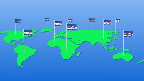 Animated World Map with Waving Flags Across Continents