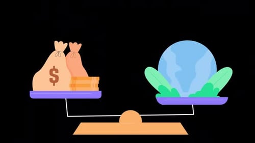 Business Ethics Concept, Money On One Side Of The Scale And The World On The Other Alpha Channel