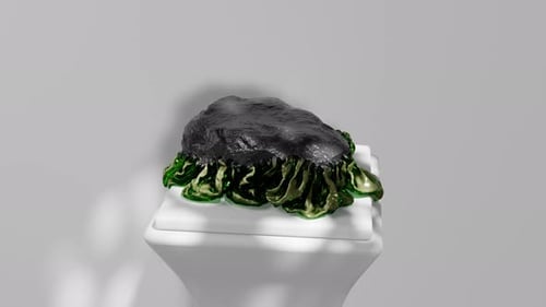 Green Fluid Reveals Dark Stone on White Pedestal Loop