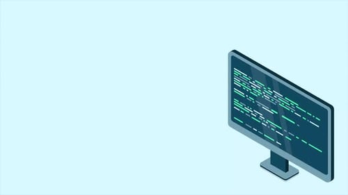 Animated Code Display on Isometric Computer Monitor