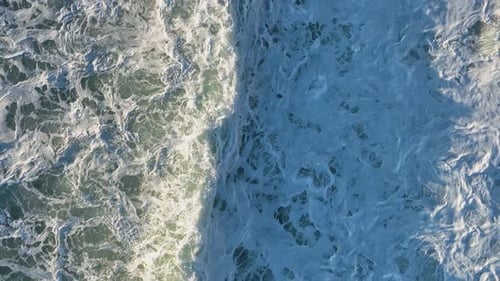Huge Ocean Wave Break Point Aerial Topview Footage of Fabulous Sea Tide on a Stormy Day Slow Motion