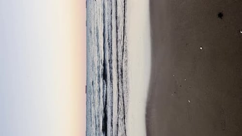 Baltic Sea Dark Blue Clouds and Sea or Ocean Water Surface with Foam Waves Before Storm Dramatic