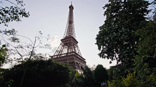 Closeup View of Eiffel Tower Architecture in Paris France