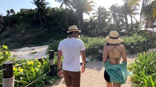 Tulum Couple Walking Coastal Path in Mexico