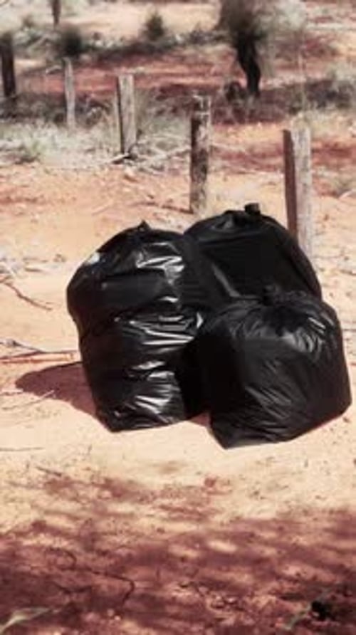 Closeup of Full Trash Bags on the Sand
