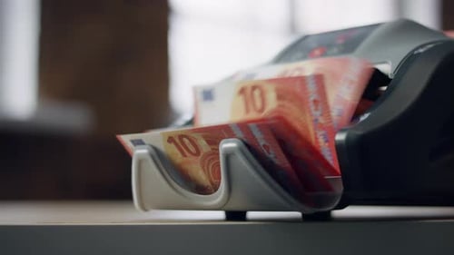Euro Money Counting Equipment for Cash Calculation Indoors Closeup