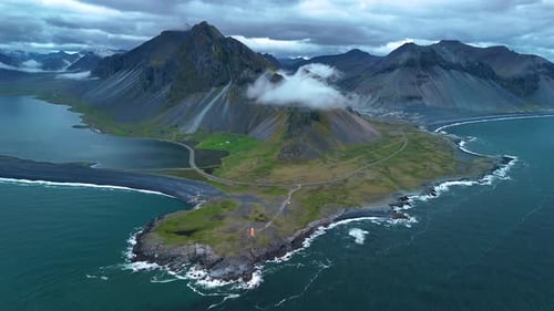 Dramatic Aerial View of Coastal Iceland Landscape