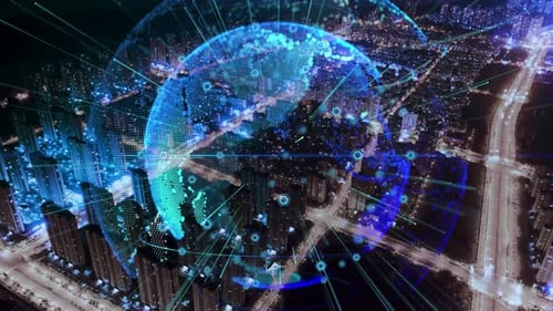 smart Connected city skyline. Futuristic network concept, city Technology