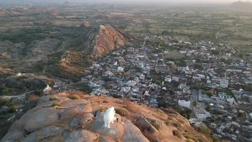 Vidéo aérienne de la statue d'Elephant Hill au-dessus de Narlai, en Inde