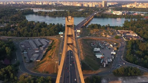 Top View of the City Bridge with Moderate Car Traffic