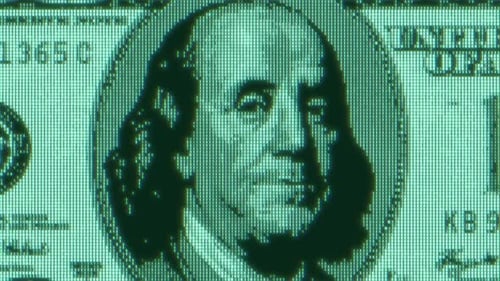 Green Digital 100 Dollar Bill Abstract Background with Binary Code Business and CBDC Finance Concept