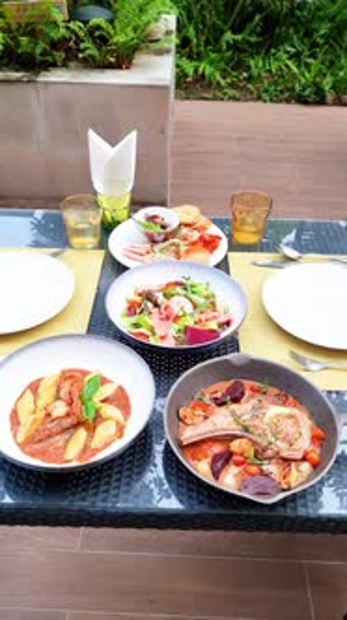 Delicious Table Setting with Food Outdoors in the Daytime