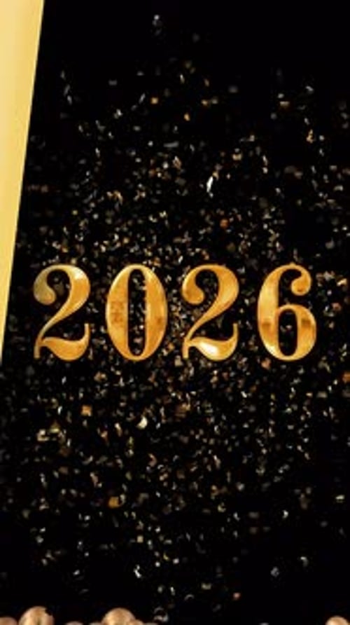 Animated New Year Transition with Gold Balloons and Confetti