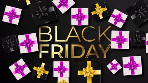 Black Friday Sale Title Reveal with Elegant Gift Boxes