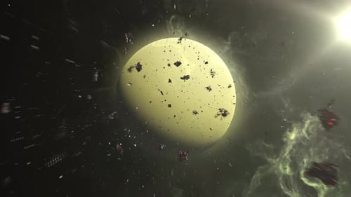 Large asteroid and meteors Heading Alien Planet in Galaxy