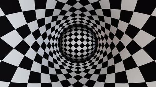 Abstract Checker Black and White Ball in Hypnotic Loop Tunnel