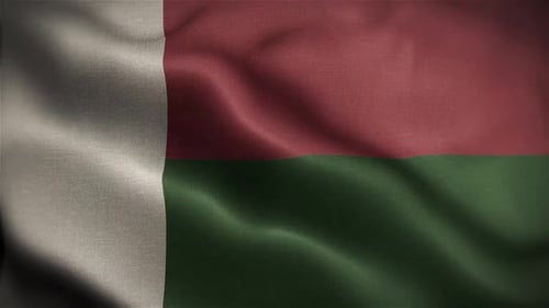 Madagascar National Flag Waving in Realistic Fabric Texture