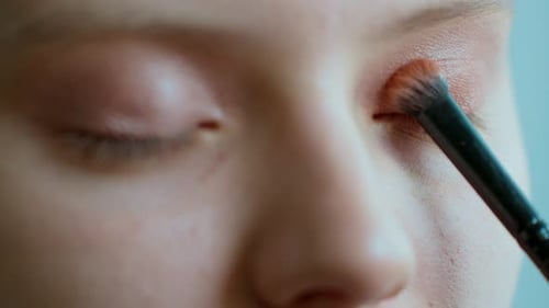 Makeup Artist Work in Her Beauty Studio Portrait of Woman Applying By Professional Make Up Master
