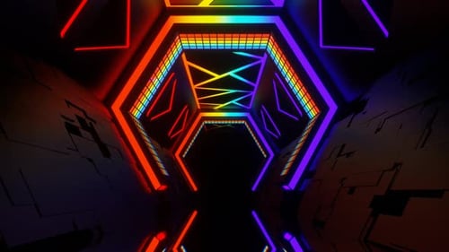 Rainbow Futuristic Sci-Fi Corridor Background Vj Loop In 4K